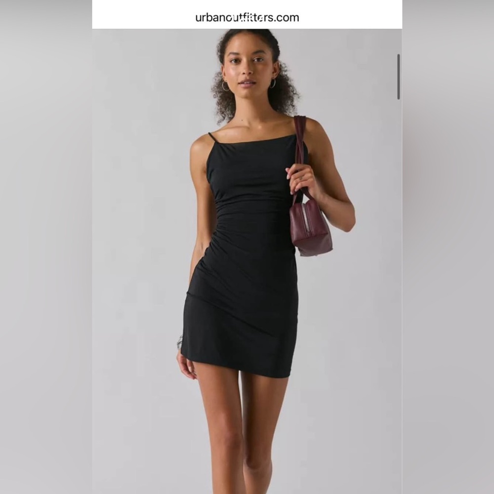 Urban Outfitters Black Ruched Square-Neck Mini Dress